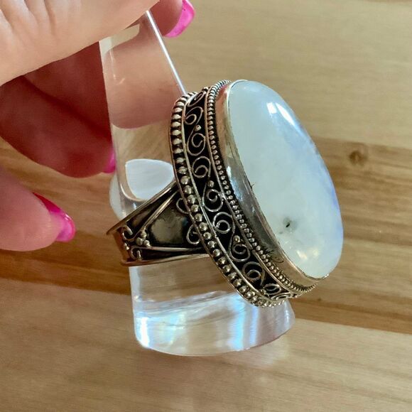 Rainbow Moonstone Solid 925 Sterling Silver 10 - Picture 3 of 6